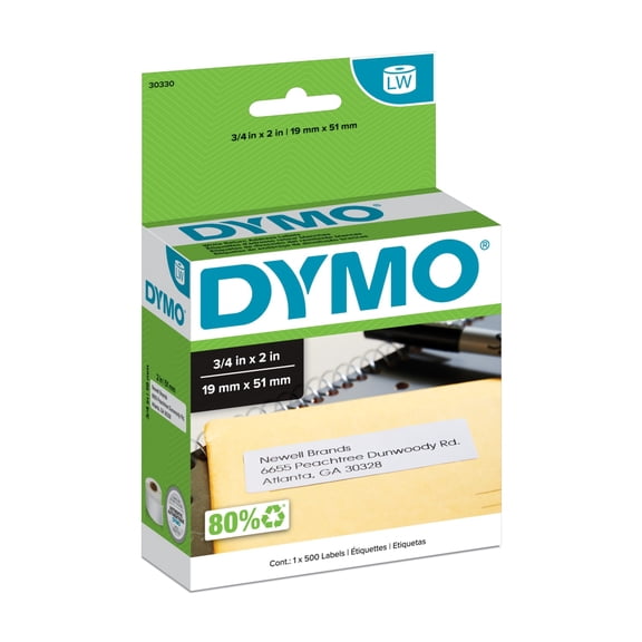 DYMO LabelWriter Return Address Labels, 3/4 x 2, White, 500 Labels/Roll