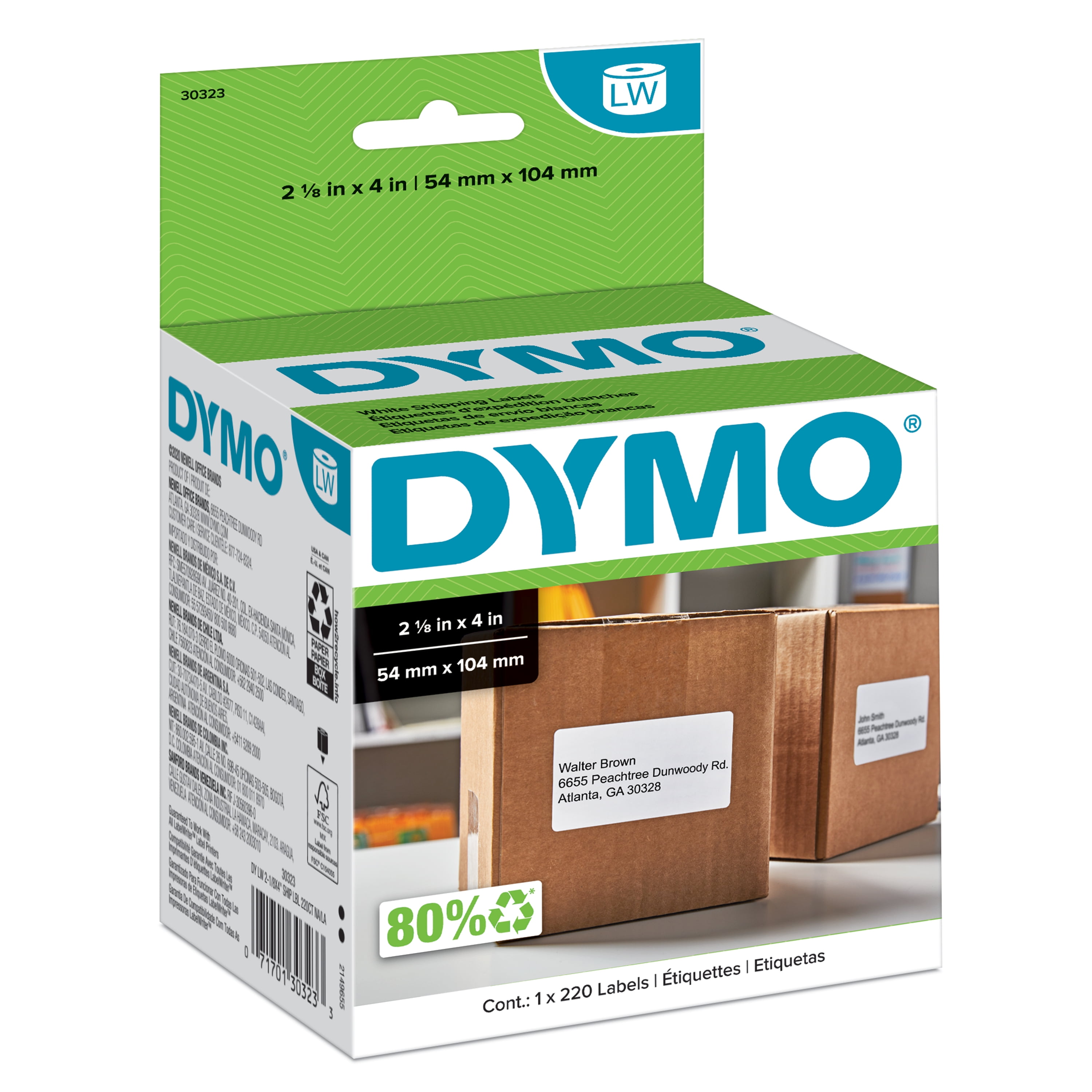 DYMO Authentic LW Shipping Labels for LabelWriter Printers, White, 2-1/8" x 4", 1 Roll of 220
