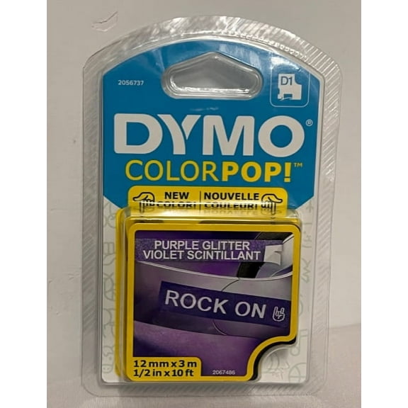 DYMO COLORPOP Label Maker Tape, 2056737, 1/2" W x 10' L, White Print on Purple Glitter, D1 Standard