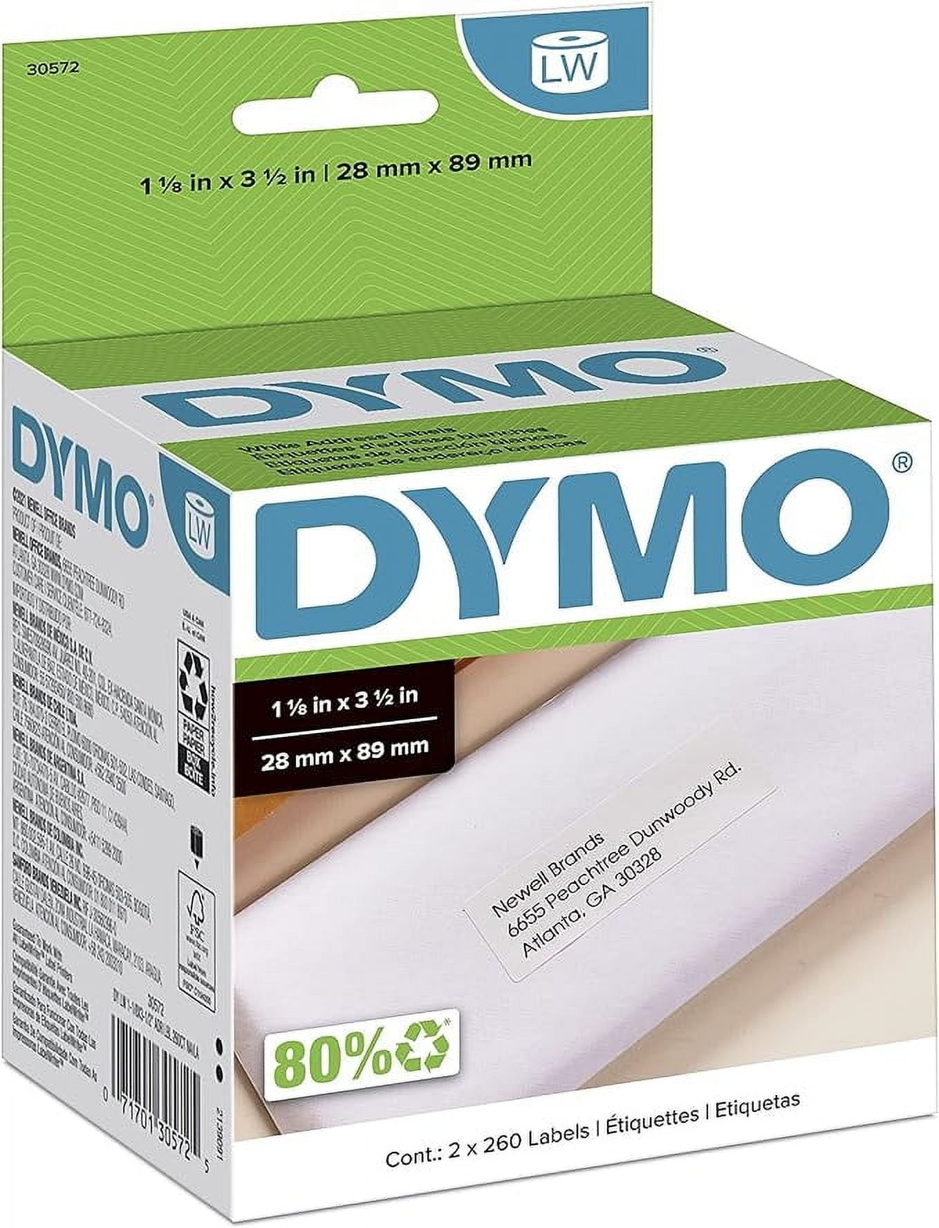 DYMO LW Mailing Address Labels for LabelWriter Label Printers, White, 1-1/8'' x 3-1/2'', 2 Rolls of 260 (30572)