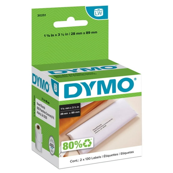 DYMO LW Mailing Address Labels for LabelWriter Label Printers, White, 1-1/8'' x 3-1/2'', 2 Rolls