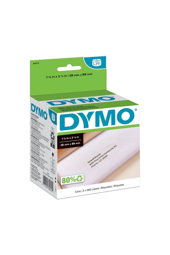 Authentic LW Mailing Address Labels for LabelWriter Label Printers, White, 1-1/8" x 3-1/2", 2 Rolls of 260 (520 Total)