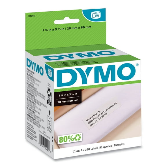 DYMO LabelWriter Address Labels, 1.12" x 3.5", White, 350 Labels/Roll, 2 Rolls/Pack, Each