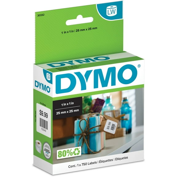 DYMO LW Square Multi-purpose Labels for LabelWriter, White, 1'' x 1'', 1 roll