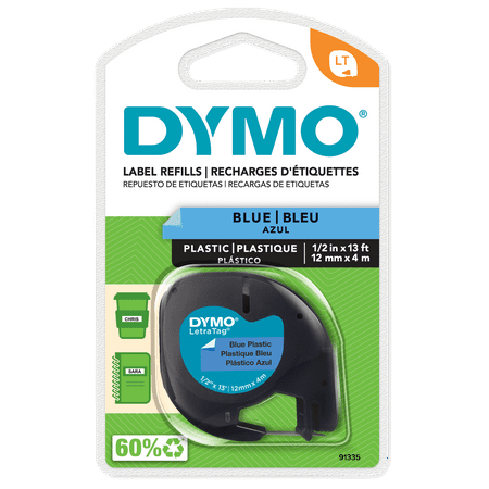 DYMO Labeling Tape for LetraTag Label Makers, Black Print on Blue Labels, 1/2" x 13' Roll