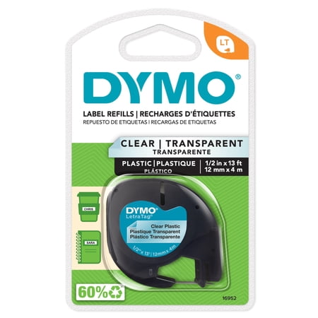 DYMO Labeling Tape for LetraTag Label Makers, Black Print on Clear Labels, 1/2" x 13-Foot Roll, 1 Count