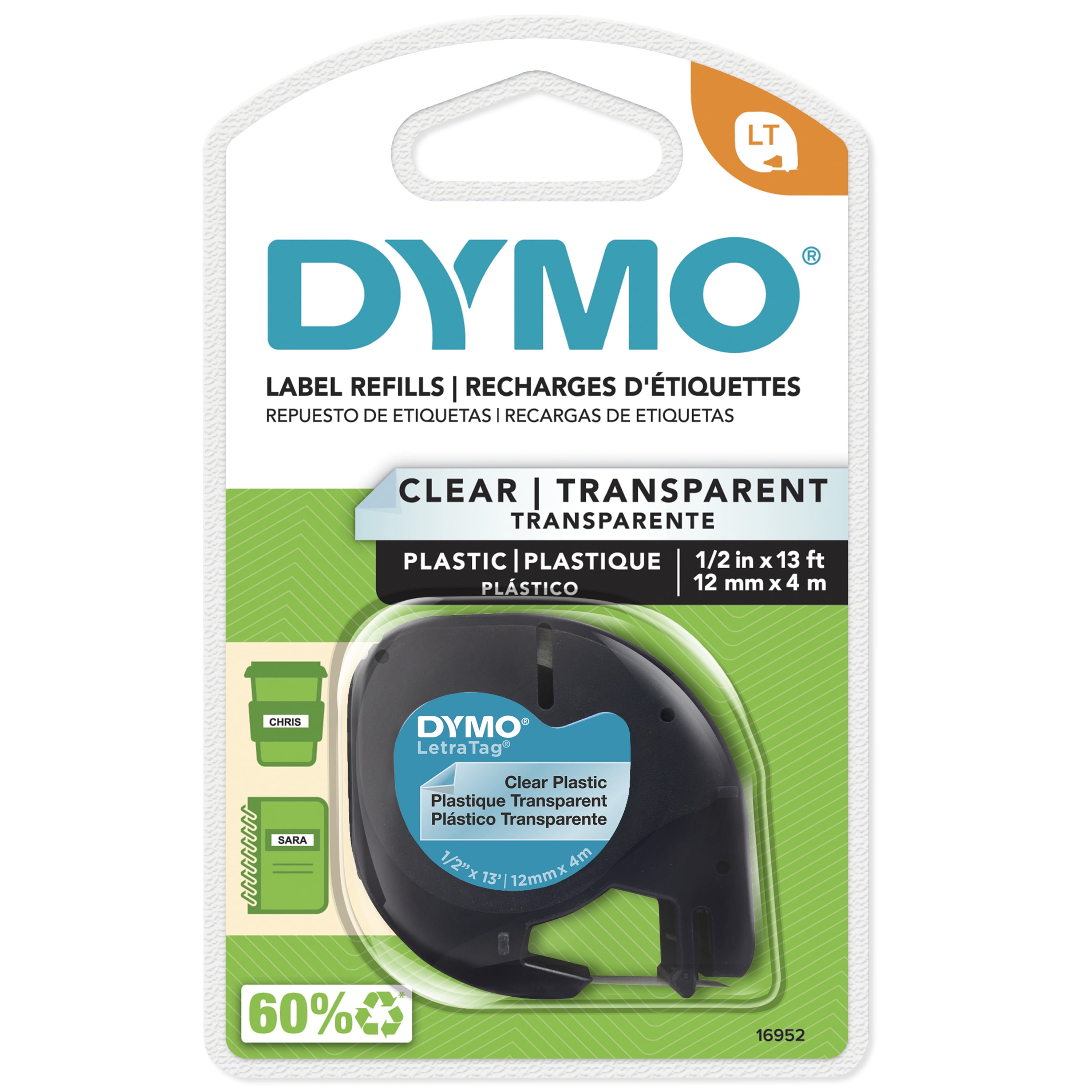 DYMO Labeling Tape for LetraTag Label Makers, Black Print on Clear, 1/2" x 13-Foot Roll, 1 Count