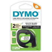 DYMO Labeling Tape for LetraTag Label Makers, Black Print on White Labels, 1/2" x 13-Foot Roll, 2 Pack