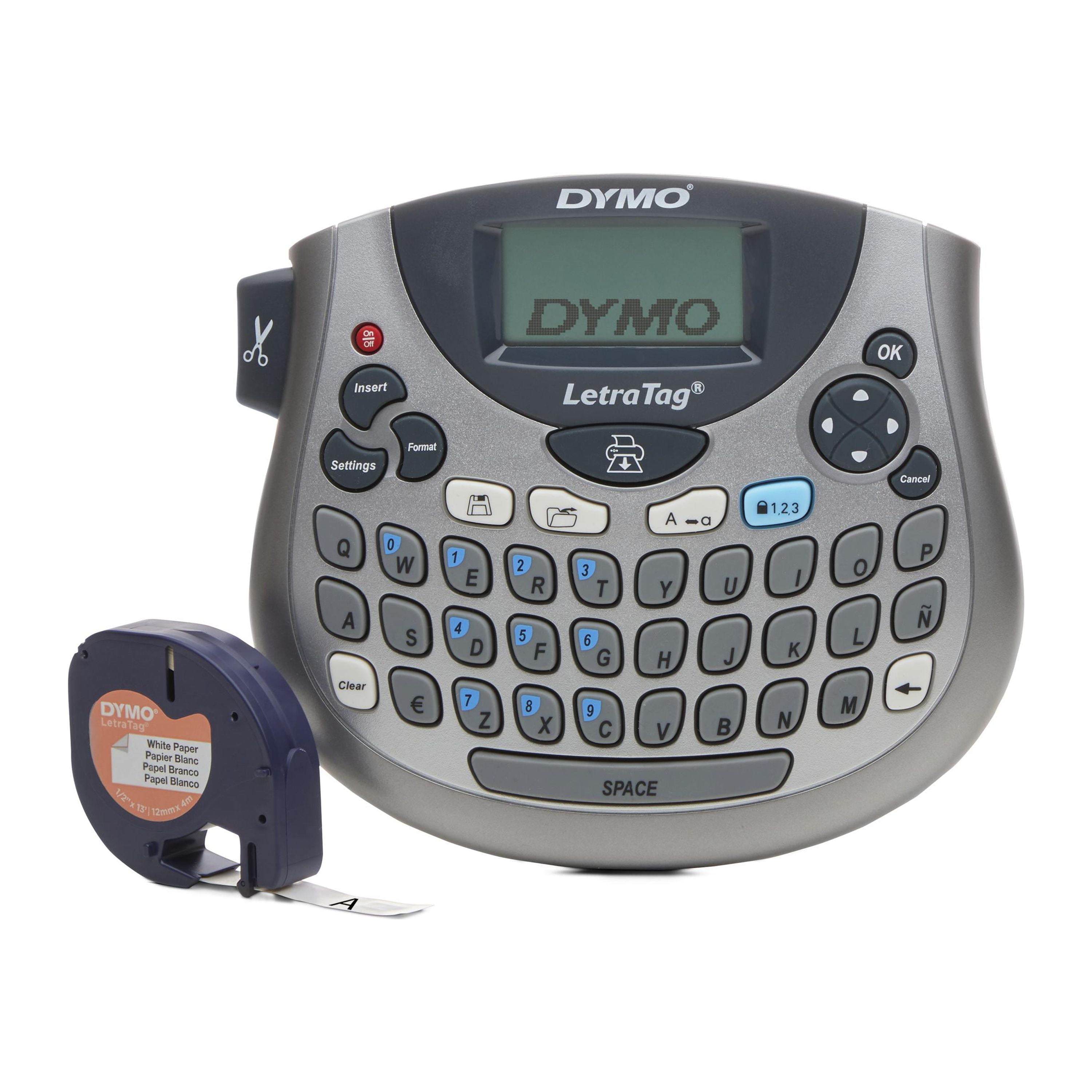 Dymo LetraTag 100T Plus, Silver Qwerty Label Maker with Black Print on White Label Tape (1/2 x 13 Feet) 2164248
