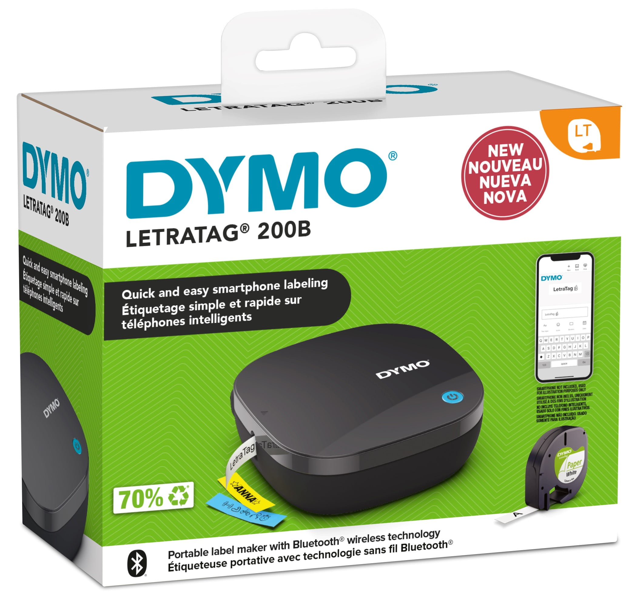 DYMO LetraTag 200 Bluetooth Label Maker, Includes 1 White Paper Label Tape  
