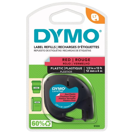 DYMO Labeling Tape for LetraTag Label Makers, Black Print on Clear Labels, 1/2-Inch x 13-Foot Roll