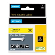 DYMO Rhino Industrial Flexible Nylon Labels, 1/2" x 11.5, Black Print on Yellow Tape