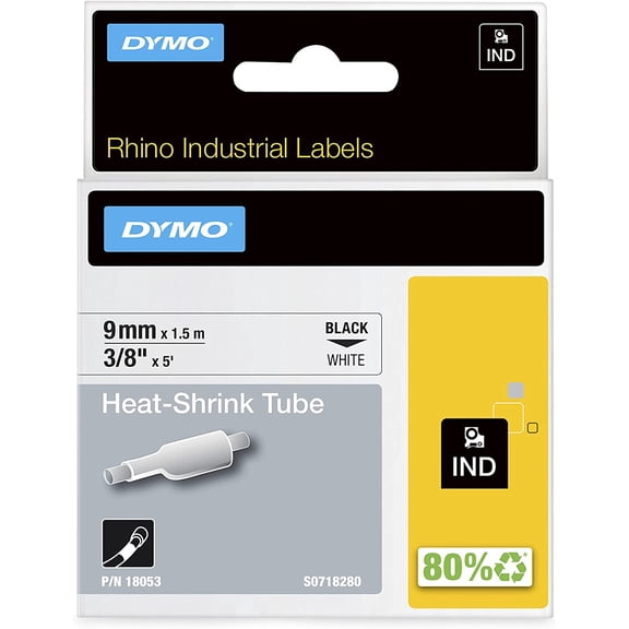 DYMO Rhino Industrial Heat-Shrink Labels 3/8" Tube Black Print on White