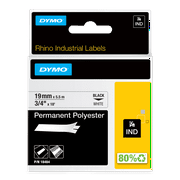 DYMO Rhino Industrial Permanent Polyester Labels, 3/4", Black Print on White Tape