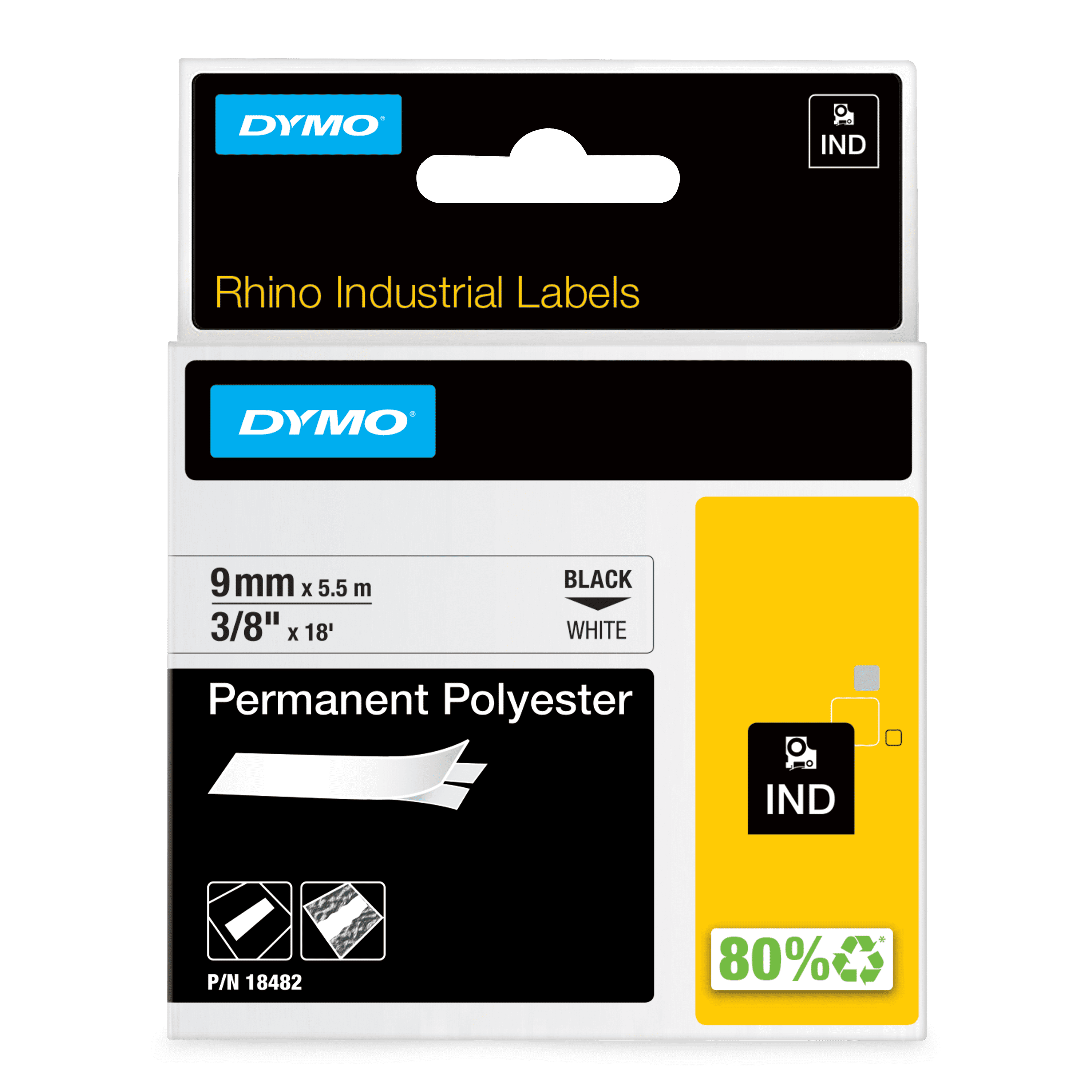 DYMO Rhino Industrial Permanent Polyester Labels, 3/8\