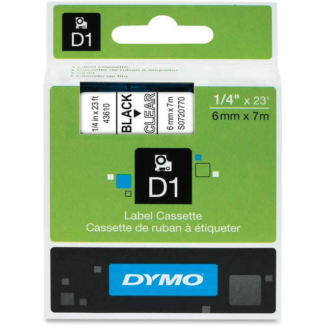 DYMO Standard D1 43610 Labeling Tape (Black Print on Clear Tape , 1/4
