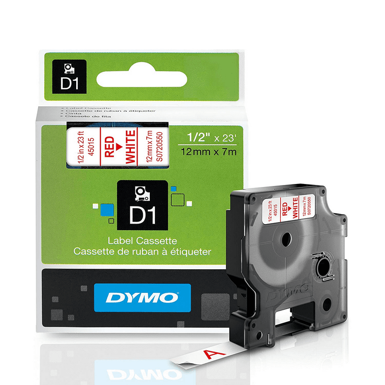 DYMO Standard D1 Labeling Tape for LabelManager Label Makers Red print on  White tape 1/2'' W x 23' L 1 cartridge 45015