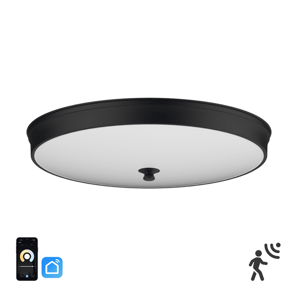 DYMOND LED Flush Mount 14 Inch Ceiling Light, Motion Sensor or Smartlife App Control with Smooth Color Temperature Adjustable and Dimmable Setting Light Fixture Black for Bedroom Kitchen Living Room