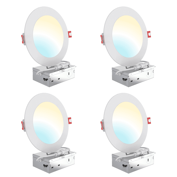 DYMOND 6" LED Canless Recessed Light Adjustable 2700K-5000K 5CCT Dimmable Downlight 12W 1000LM Kitchen Living Room Hallway (4-Pack)