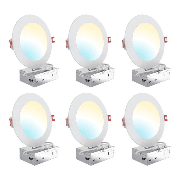 DYMOND 6" LED Canless Recessed Light Adjustable 2700K-5000K 5CCT Dimmable Downlight 12W 1000LM Kitchen Living Room Hallway (6-Pack)