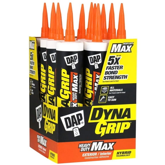 DAP Dynagrip Heavy Duty Max - Polyurethane Construction Adhesive - 12 Pack, 9 Oz, White