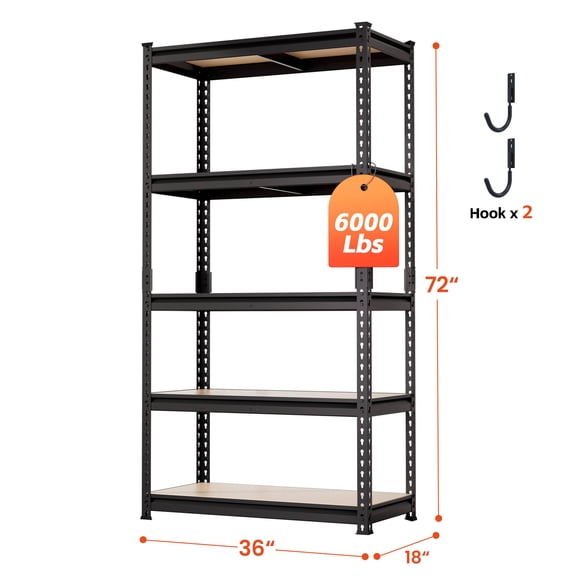 DYNALOAD 6000 lb Heavy Duty Garage Shelving Unit, 5-Tier Adjustable Metal Storage Shelves, 36" W x 18" D x 72" H