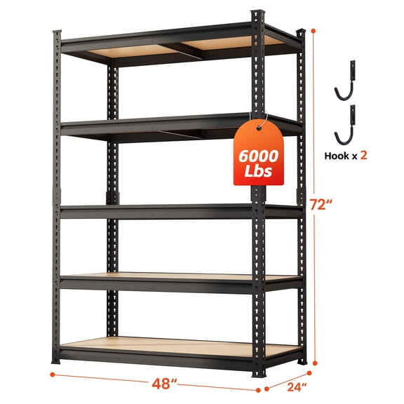 DYNALOAD 6000 lb Heavy Duty Garage Shelving Unit, 5-Tier Adjustable Metal Storage Shelves, 48" W x 24" D x 72" H