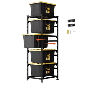 DYNALOAD 740 LBS 27 Gallon Tote Storage Rack, Heavy Duty 5-Tier Storage Bin Organizer for All 27 Gal Black & Yellow Totes, Space Saving Garage Storage Shelving, Totes Not Included