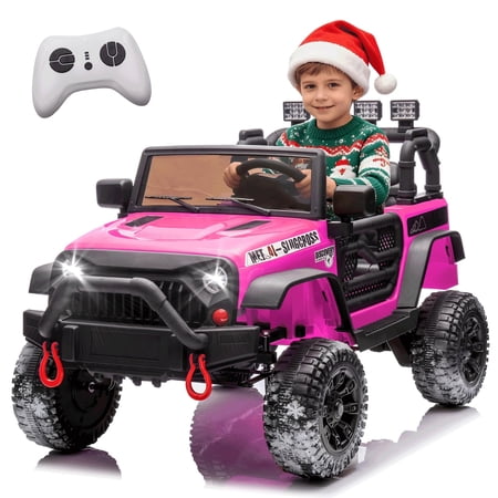 DYNALUNE 24V Kids Ride on Jeep, 400W Battery Powered Car with 4-Wheel Suspension & Music