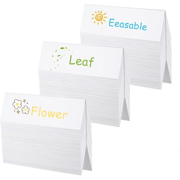 DYNAMI 100 Pack Reusable Name Tent Cards,Acrylic Porcelain Whiteboard Dry Erase Name Tent Table Cards,Classroom Name Tags,Wedding Guest Name Tents, White,8.7" x 2.7" (100 Pack)
