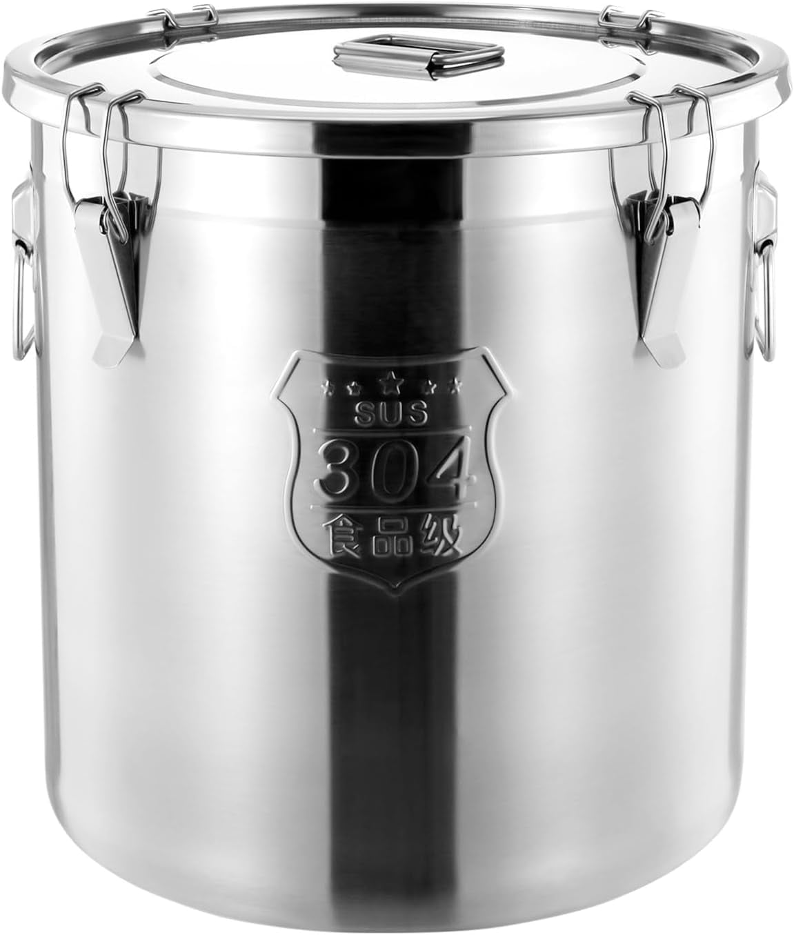 DYNAMI 304 Stainless Steel Airtight Canister for Kitchen, 3.2Gal/405oz Flour Container with Lid and Locking Clamp,10-21Lbs Metal Bucket Food Storage Container for Rice, Flour, Grain, Coffee Bean(12L)