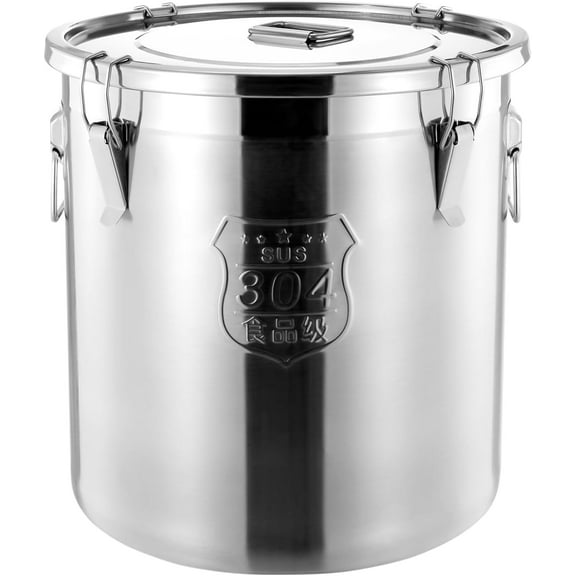 DYNAMI 304 Stainless Steel Rice Storage Container,12.7Gal Extra Large Food Grade Canister,Flour Storage Bucket with Airtight Lid and Locking Buckle,for Rice, Flour, Grain (48L)
