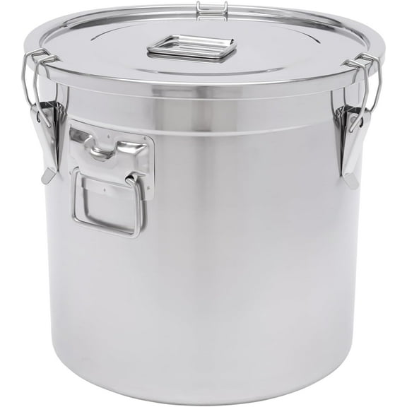 DYNAMI 8.7Gal 304 Stainless Steel Airtight Container with Lid and Locking Clamp,28-60Lbs Metal Bucket Large Food Storage Container Stainless Steel Milk Can,for Rice, Flour,Oil,Soup(33L)