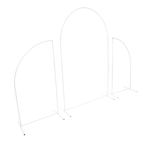 DYNAMI Set of 3 Wedding Arch Backdrop Stand with Cover(7.2ft+5.2ft+5.2ft),Metal Arched Frame for Birthday Party Baby Shower Wedding Outdoor Indoor Decoration (White Arch Stand w/Be