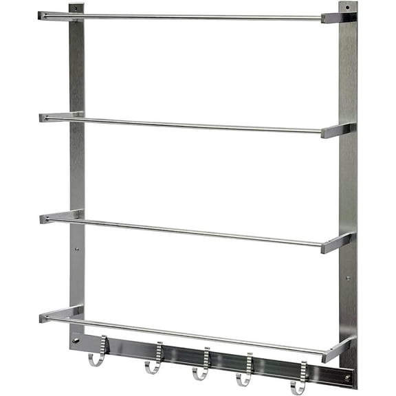 DYNAMI Wire Spool Rack Wall Mount,4-Tier Aluminium Alloy Ribbon Wall Holder Storage Rack with 4 Rods and 5 Hooks,Load 55lbs,for Ribbons,Filament, Thread Spools, Yarn Balls