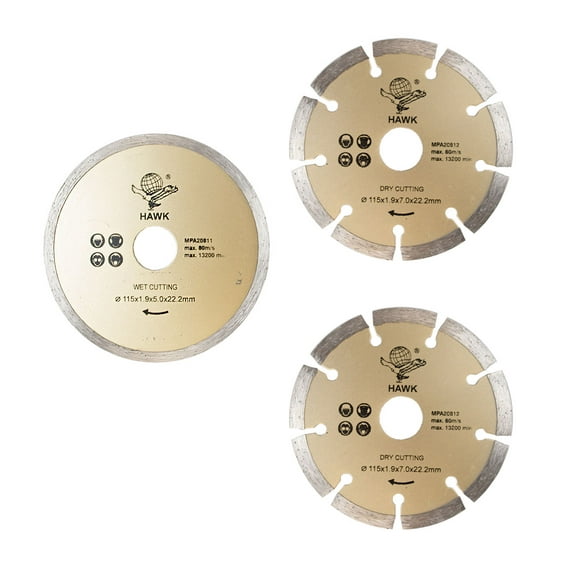 DYNAMIC 3 Pc Diamond Cutting Disc Set | 4.5" Diameter | 2 Dry & 1 Wet Cutter | Suitable for Tile & Concrete | Diamond Electroplated Edge | 13,200 RPM Max Speed | Essential Safety Precautions