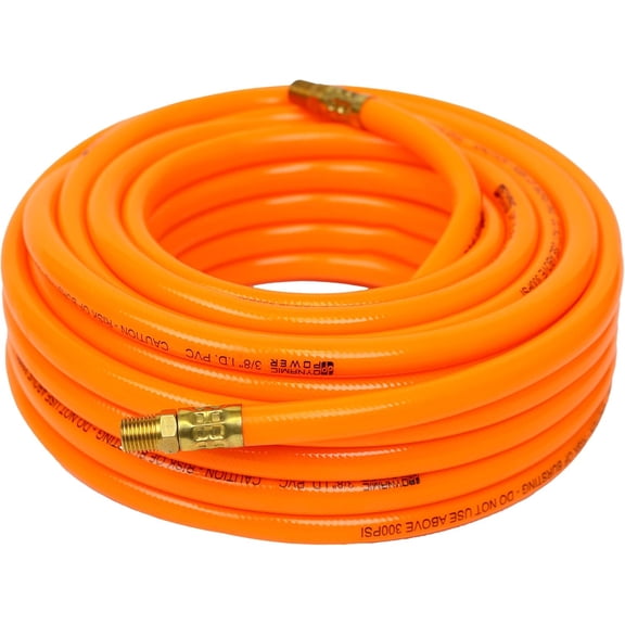 DYNAMIC POWER 3/8-Inch x 50ft Heavy-Duty Air Hose, Reinforced PVC Hose with Brass Fittings (300 PSI)