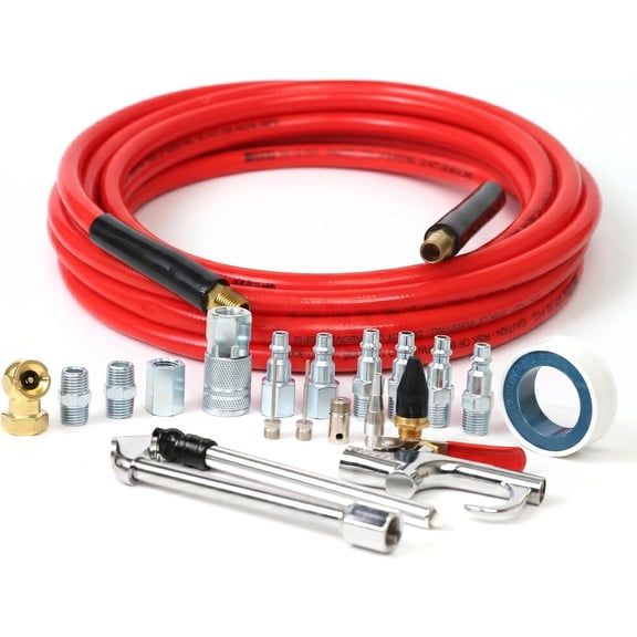 DYNAMIC POWER 3/8" x 25ft PVC Air Hose Kit, 20-Pcs Air Compressor Accessories with , Air Blow Gun, Tire Chucks and 1/4" NPT Plugs
