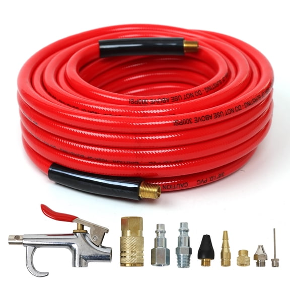 DYNAMIC POWER 3/8" x 50ft PVC Air Compressor Hose WITH 10 Pieces Air Compressor Accessories Kit. PVC3850R-10