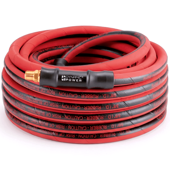 DYNAMIC POWER Premium Heavy-Duty Rubber Air Hose 3/8" x 50 ft, Red, Flexible, High-Pressure, All-Weather Performance, 300 PSI