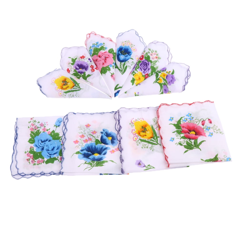 DYNWAVE Floral Vintage Cotton Square Handkerchiefs, Multipack, Multicolor, (10 pack)