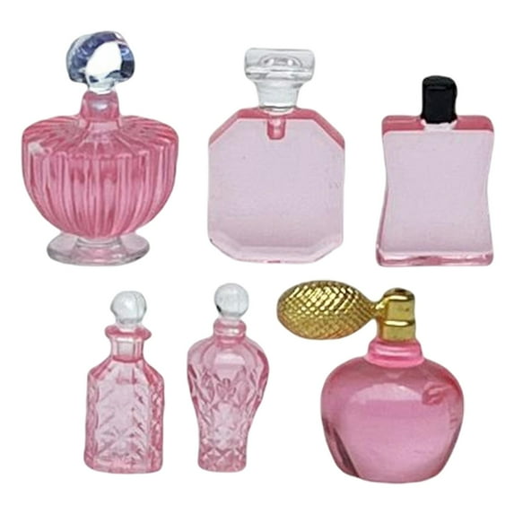DYNWAVE Miniature Perfume Set 1/12 Scale Dollhouse Accessories, 6 Bottles, Pink