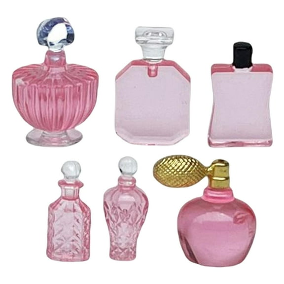 DYNWAVE Miniature Perfume Set 1/12 Scale Dollhouse Accessories, 6 Bottles, Pink