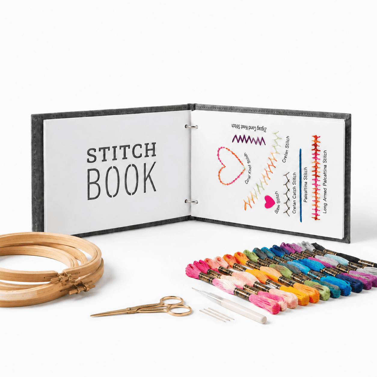 DYONDER Beginner Embroidery Practice Notebook, Detachable Pre-Printed Fabric Sheets, Hand Sewing DIY Craft Gift Supplies
