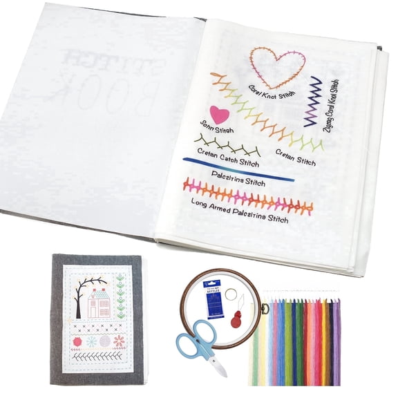 DYONDER Beginner Small Embroidery Practice Notebook, Pre-Printed Fabric