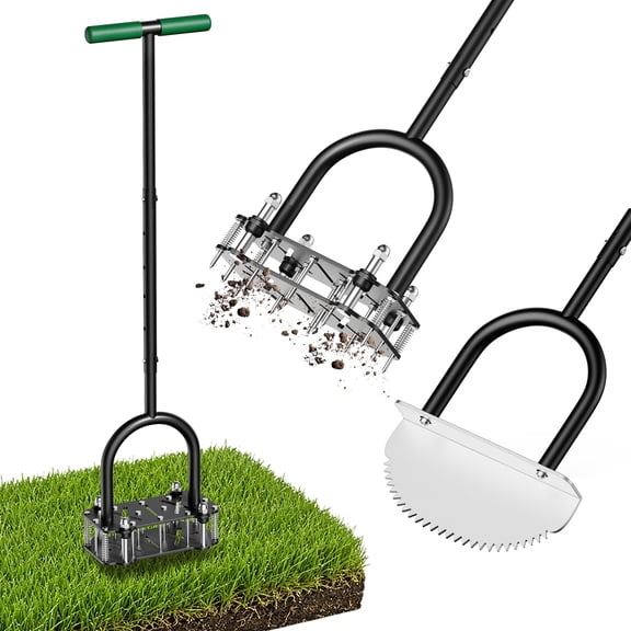 DYONDER Manual Lawn Aerator, Height Adjustable Yard Tool with Replaceable Cutter