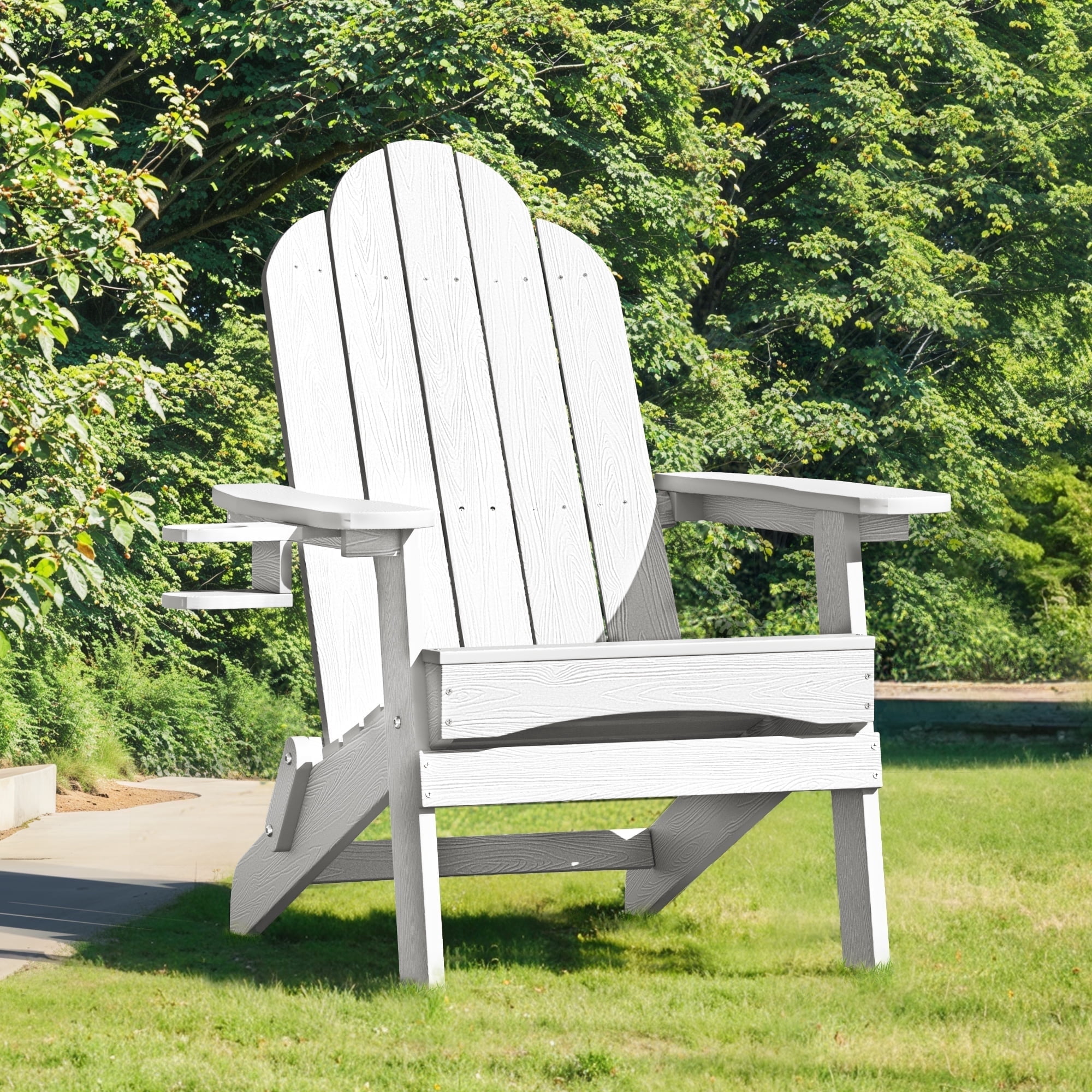 Dycanpo Folding Adirondack Chair ,Fire Pit Patio Garden Chair with Cup Holder, White