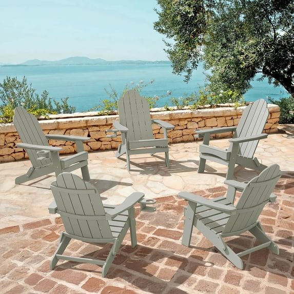 Dycanpo Folding Adirondack Chair Set of 5, Fire Pit Patio Garden Chair with Cup Holder, Gray