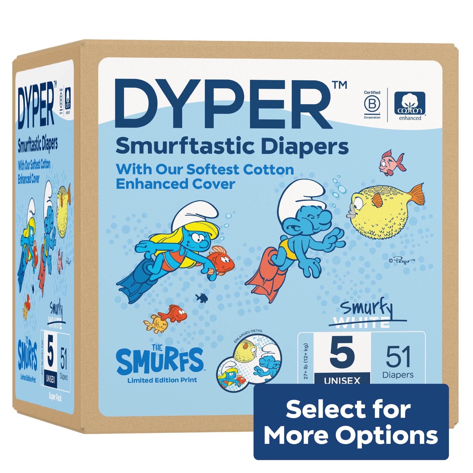 DYPER CottonEnhanced Diapers Smurfs Edition, Size 5, 51 Count (Select