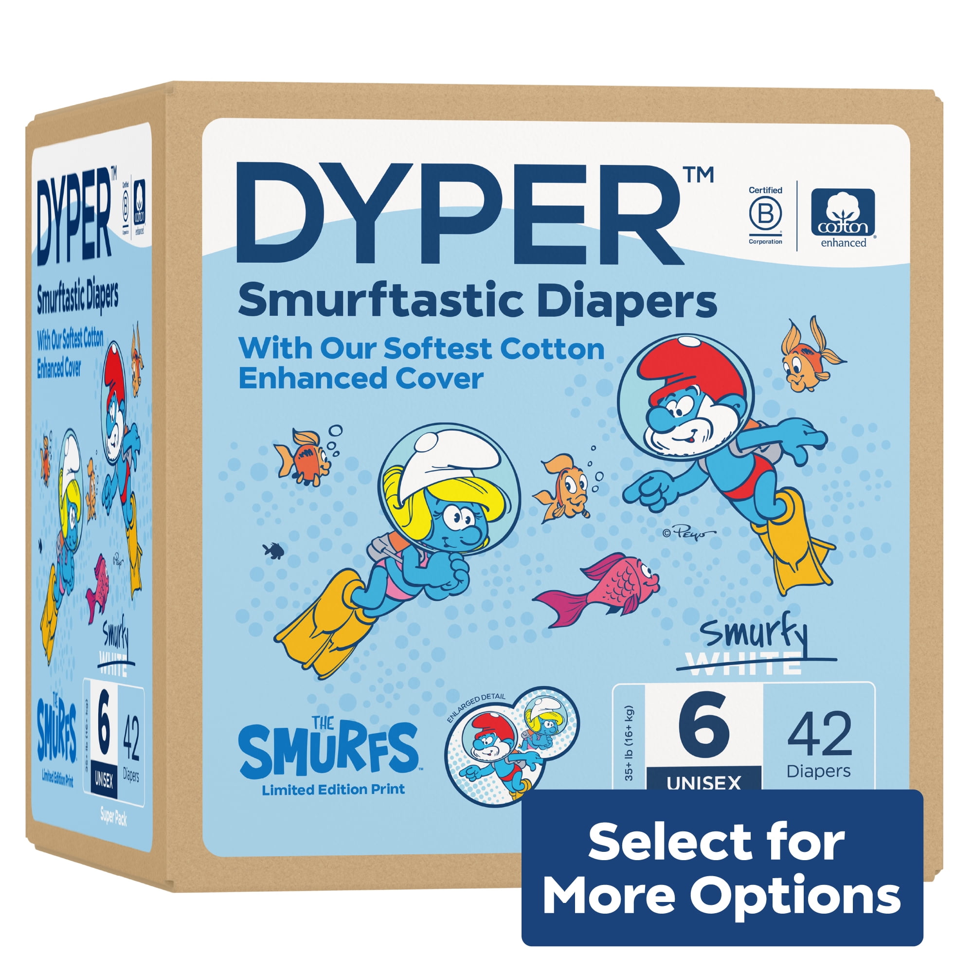 DYPER CottonEnhanced Diapers Smurfs Edition, Size 6, 42 Count (Select